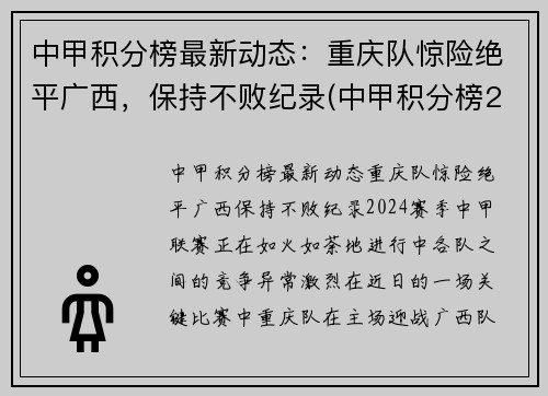 中甲积分榜最新动态：重庆队惊险绝平广西，保持不败纪录(中甲积分榜2020-2021)