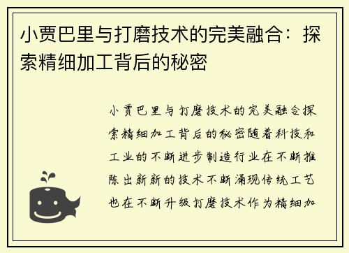 小贾巴里与打磨技术的完美融合：探索精细加工背后的秘密
